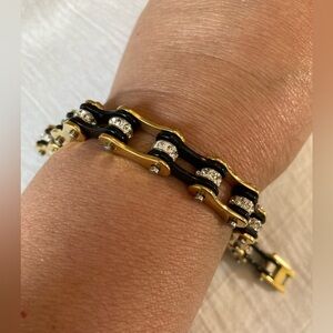 Motorcycle Bike Chain Black & Gold Tone Stainless Steel‎ Unisex Bracelet